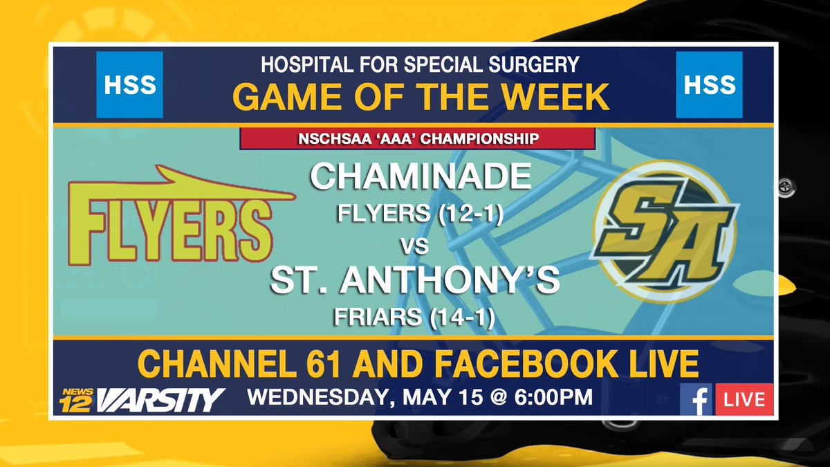 N12Sports's tweet photo. This one is for the 🏆

🥍 @FlyerVLax vs @StAnthonysAth 
📆 Wednesday May 15
⏰ 6pm
📺 ch 61
💻 Facebook Live https://t.co/9kkU1DIp53