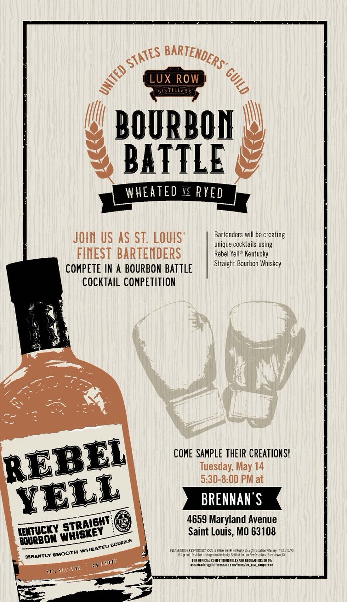 CommonGroundPR's tweet photo. Join us tonight at @BrennansSTL for the Lux Row Distillers and USBG "Bourbon Battle" Cocktail Competition! See you at 5:30 🥃 https://t.co/vBKmzNjqlB