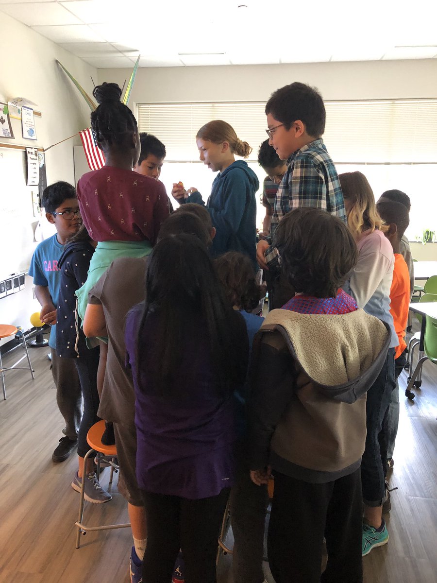 Mr. Ryan’s fifth grade acting out low and high pressure In EI. Do you know which one leads to “H”appy weather and why?  We do!  <a href="/LHECMES/">Lincoln HeightsECMES</a> @LHESPrincipal @msjacksonenviro