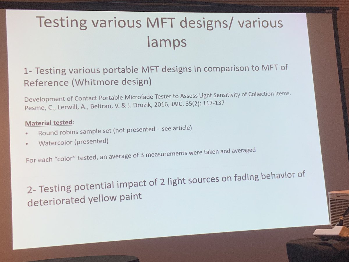 GOKConservator's tweet photo. Cristel Pesme speaks about using different illumination sources in your Microfade tester #Microfade #AICmtg19 https://t.co/7jeSrdMgUg