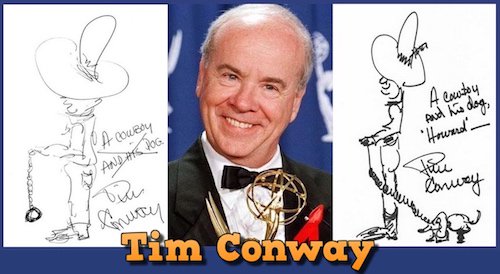 Comedy legend Tim Conway died today. 😢♥️ Thank you so very much for the two funny doodles you donated in 2010 &amp; 2013. Rest in Peace! ♥️ - tinyurl.com/y2nz49po