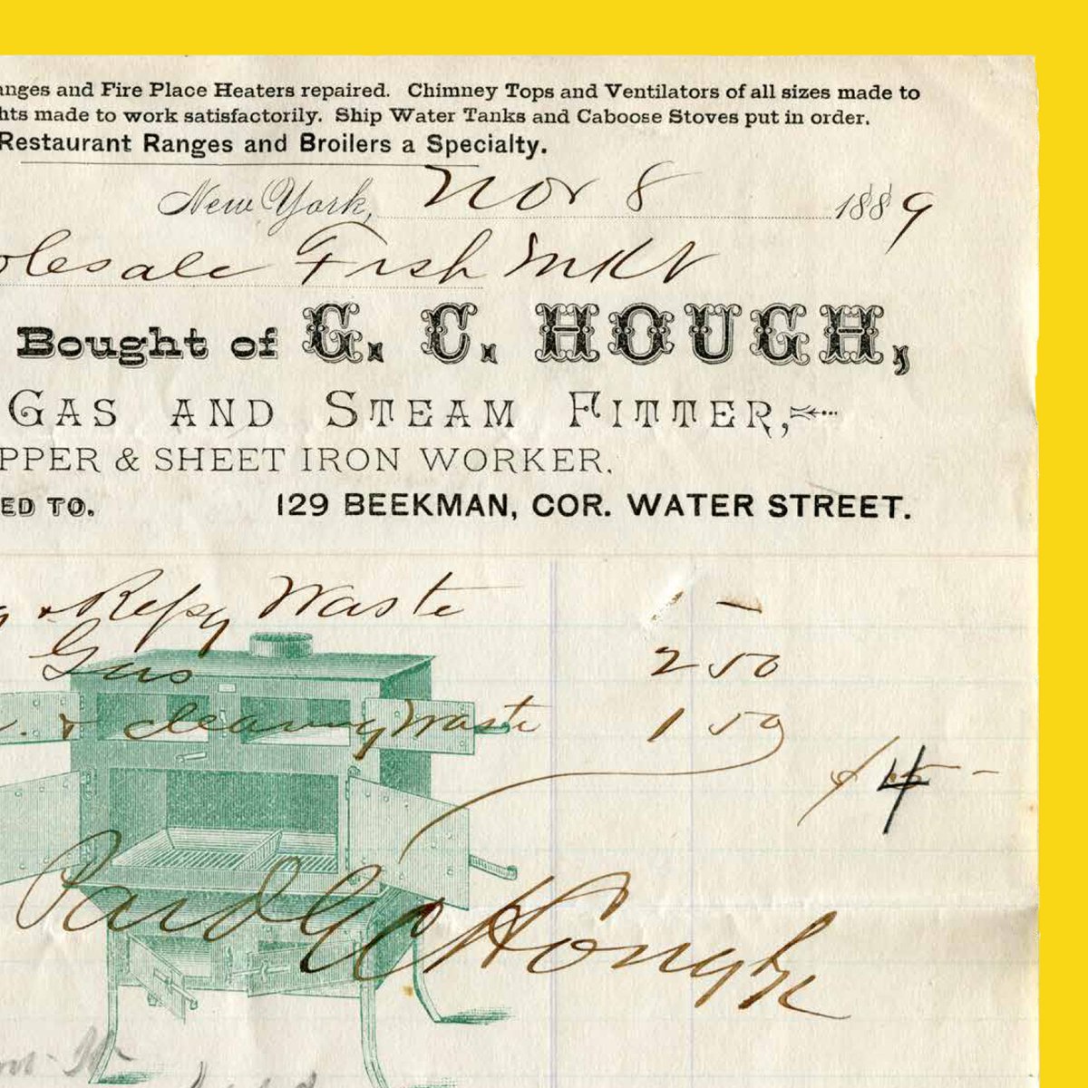 SeaportMuseum's tweet photo. Day 2 of #MuseumWeek is about secrets. We certainly have a tantalizing tidbit! We are working on a new exhibition that will open on May 25th! This bill is one of many pieces of printed ephemera produced for a seaport business you’ll see. #SecretsMW #PrintedPort @MuseumWeek https://t.co/z8cO70tdty