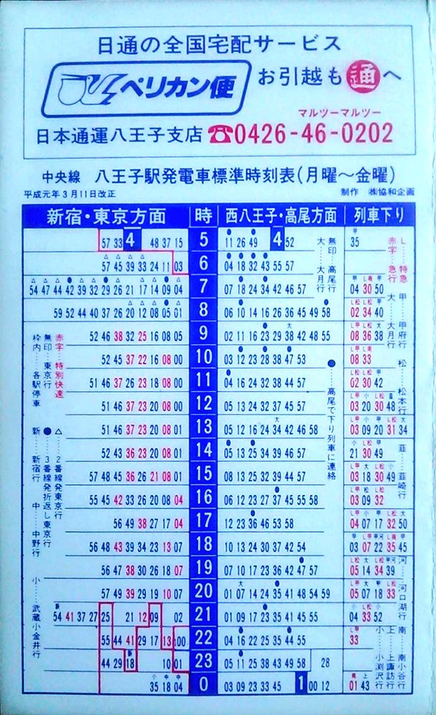 Kuzumaki30 No Twitter 平成元年のjr 京王八王子駅時刻表とあずさ 2番線から発車する中央線東京方面は平日の朝だけでした Jr東日本 京王線