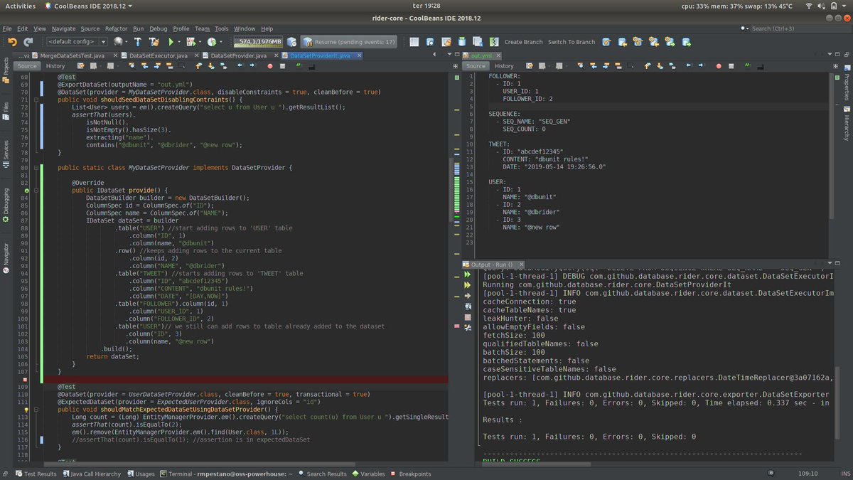 realpestano's tweet image. The new programmatic dataset feature is getting shape!

#dbunit #dbrider #dbtesting #testinfected