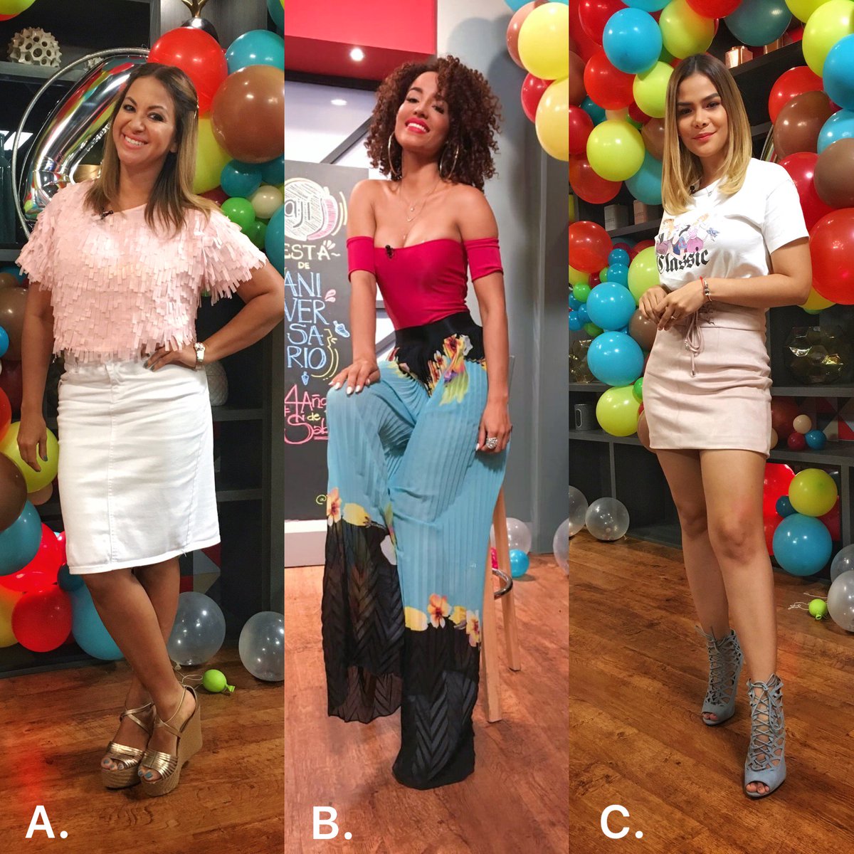 lacocinadeaji's tweet photo. ¿Qué outfit te gusta más? 😍
A. @ErIkANoTa 
B. @marzeamor 
C. Jovana Michel 
#OOTD #ModaPty https://t.co/CwlARxmOo8