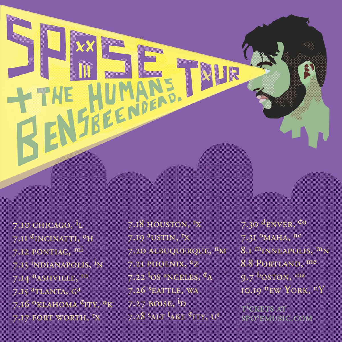 SposeArmy's tweet image. Spose &amp;amp; The Humans Summer Tour with @bensbeendead. Tickets available now at sposemusic.com 🧟‍♂️