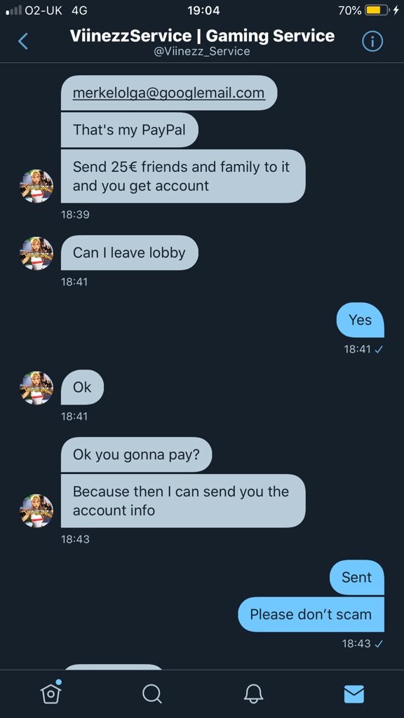 I789xx's tweet photo. @GhostySells  rt so people know this guy is a scammer pls. I know only £25 but when you don’t have much money it’s a big blow 😣 https://t.co/TthcN7KKGy