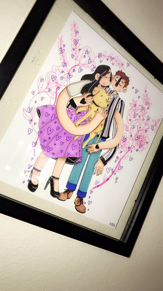 nata_mcmahon's tweet photo. Derrick’s sister commissioned a local artist to create this beautiful piece for my graduation present. Derrick, Luna, and I 😭💕 https://t.co/hFz8h5LeVY