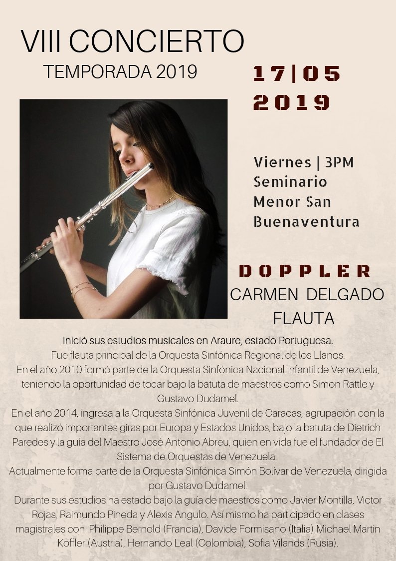 RESPETADA AUDIENCIA  la FOSEM te invita VIII CONCIERTO TEMPORADA 2019, que se efectuara este Viernes 17 de mayo de 2019 en la Capilla Principal del Seminario San Buenaventura de la Arquidiócesis de Mérida Hora: 3:00 pm ENTRADA LIBRE  Bajo la Dirección del Maestro Steven Jesus R.