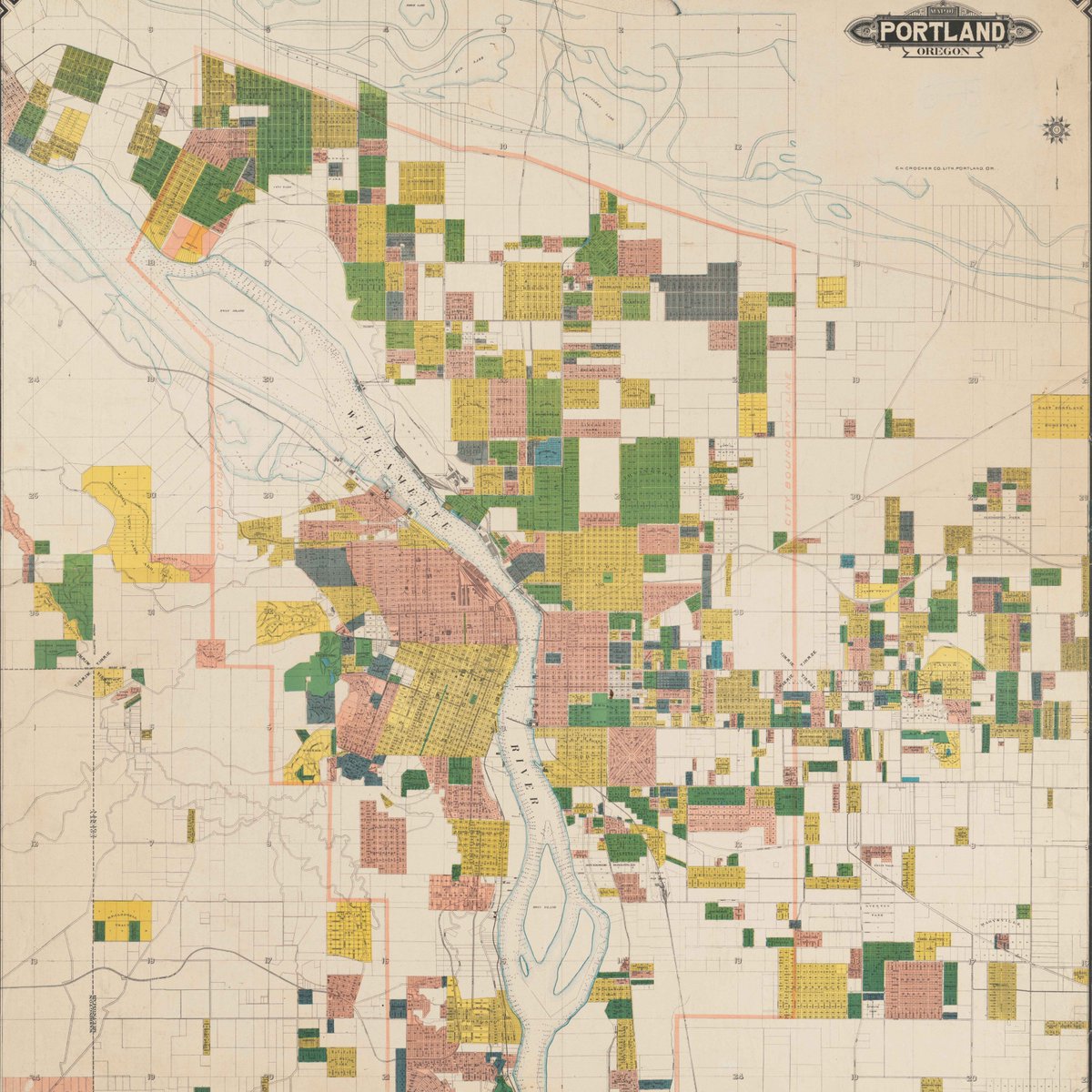 HarvardMapColl's tweet photo. 1901 #map of #Portland, #Oregon showing property owners. No one has put a bird on it yet, though... #maps #propertymaps #harvardlibrary https://t.co/h4XX7KfiJD