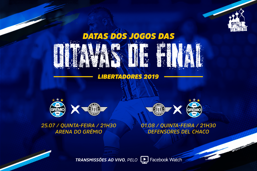 Gremio's tweet photo. SAÍRAM AS DATAS!
Nossos jogos pelas oitavas da #Libertadores contra o @Libertad_Guma serão em duas quintas-feiras, com transmissão pelo Facebook Watch. O primeiro, na Arena, acontece dia 25/07 e a volta, no Defensores del Chaco, dia 01/08.

🇪🇪🏆🏆🏆 #VamosTricolor #PuroSentimento https://t.co/harZbg9mGr
