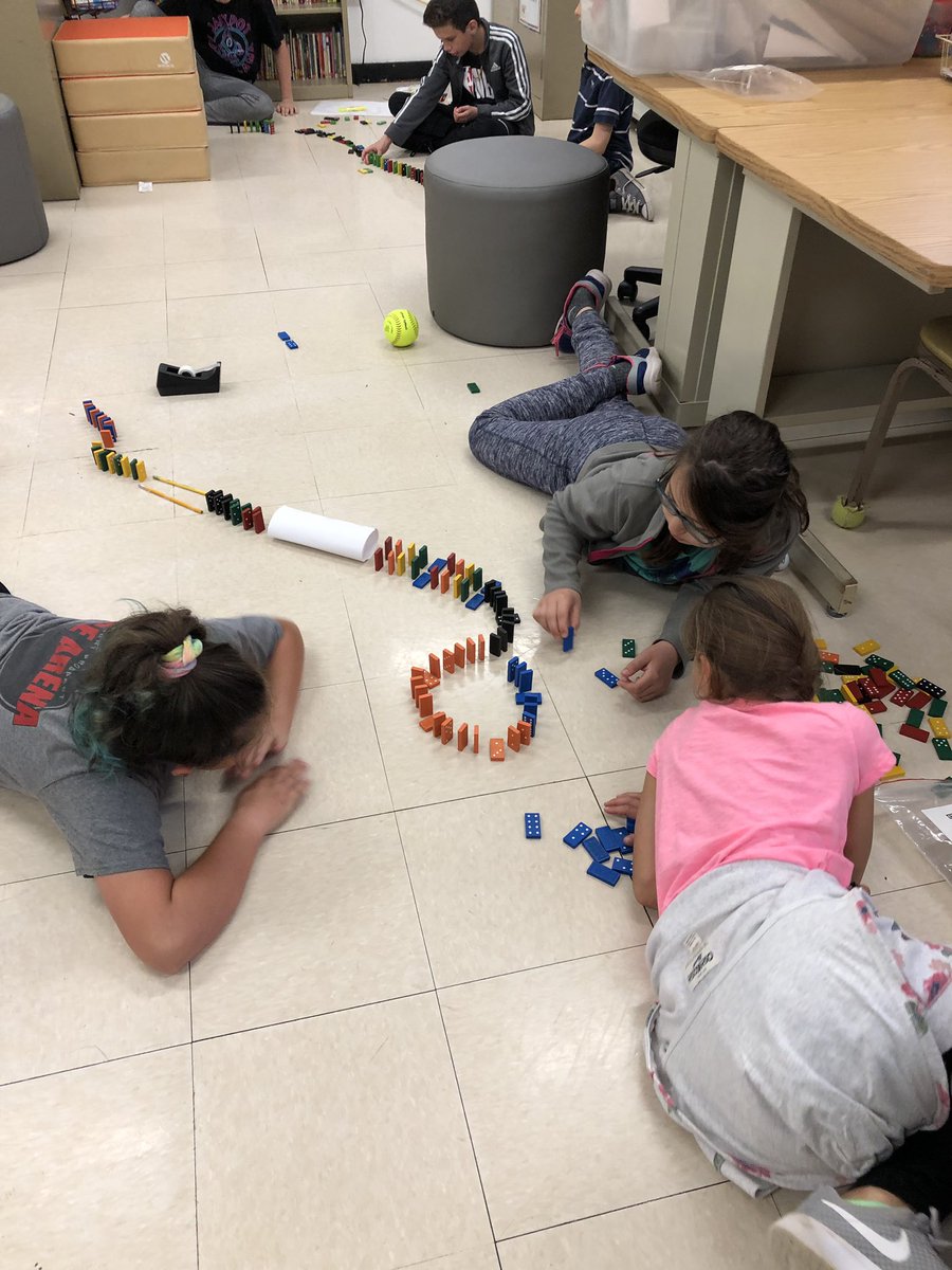 SucheckiMaureen's tweet photo. Transferring energy through chain reaction dominoes. STEM is the best! #IGInspires #rtsd26Learns https://t.co/Oux3TgTf7h