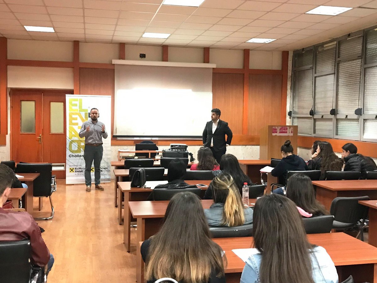 BusinessMagAl's tweet photo. Ditën e djeshme u bë prezantimi i Elevator Lab Challenge, programit të Raiffeisen Bank Shqiperi &amp; Kosovë, në Fakultetin Ekonomik, nga Gerti Boshnjaku, CEO i New Media Communications dhe Tomi Kallanxhi...

Për më shumë informacion vizitoni: https://t.co/HvRiyTxoya https://t.co/6b0xo1t0LB
