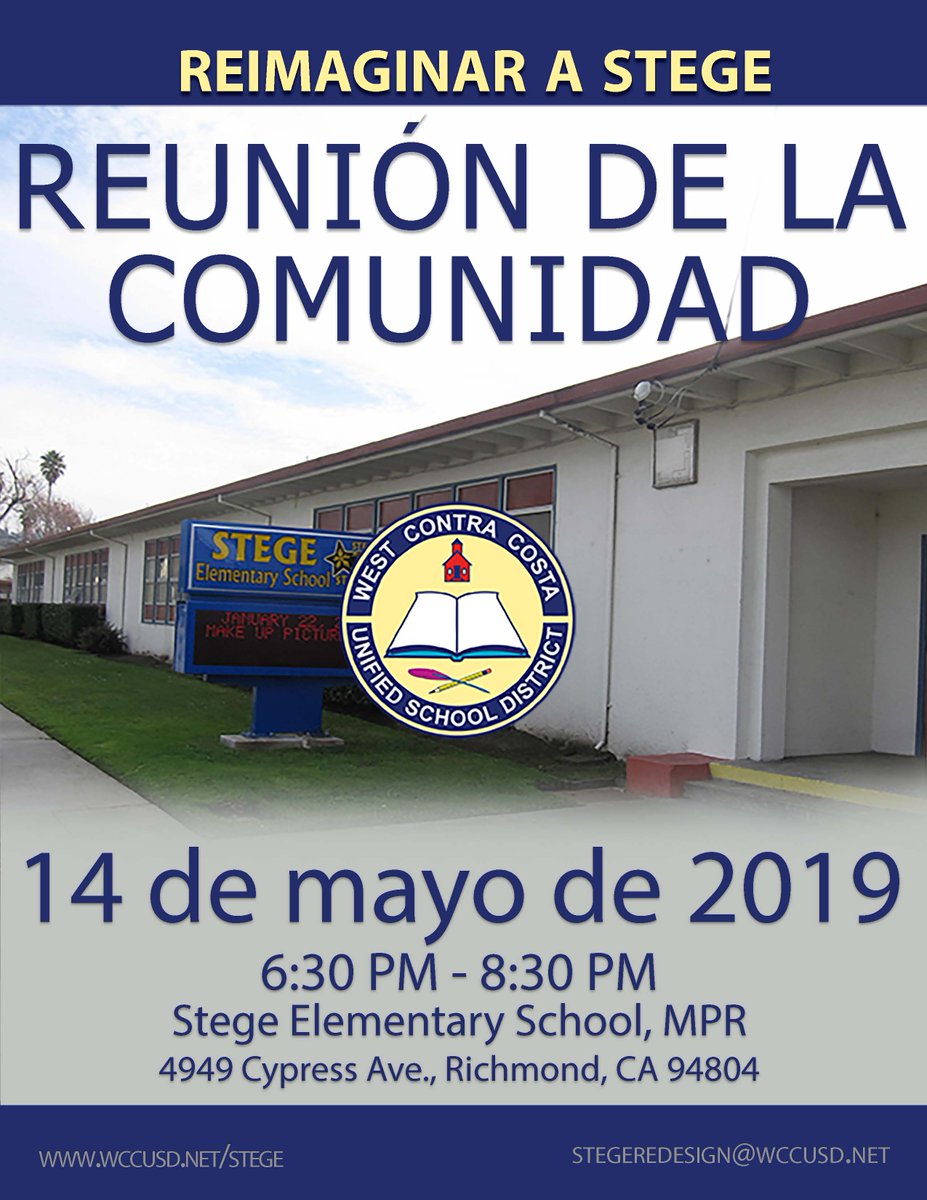 Tonight at 6:30 p.m.: Re-Imagining Stege Community Meeting. Join us at Stege to get an update on the progress towards re-imagining <a href="/stegestars/">Stege Elementary</a> and learning how community members and organizations can help. #ReimaginingStege #wholechildwholecommunity #LearningEveryDay