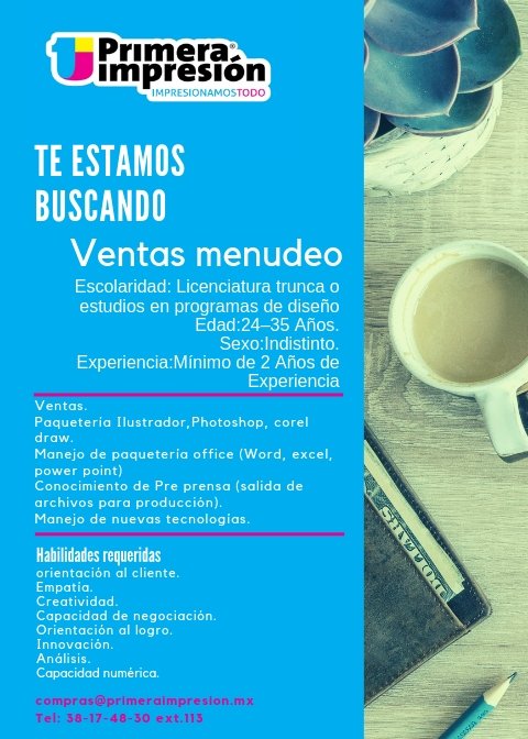 Primera_Impre's tweet photo. Forma parte del equipo de ventas o de diseño y pre-prensa!!! 🥳🥳🥳🥳🥳 https://t.co/BHjYfqcqKf
