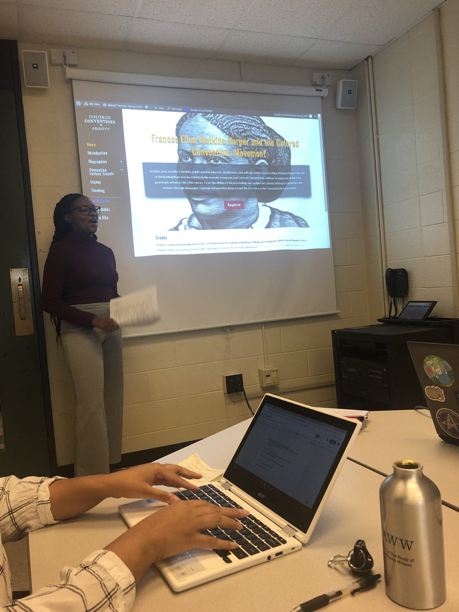 MsBenbowReads's tweet photo. @MonetTimmons presents her excellent exhibit on #francisewwalkers presence and contributions to the #coloredconventions movement #ccpclass @CCP_org #blackwomenshistory https://t.co/rAsrUZUxJR