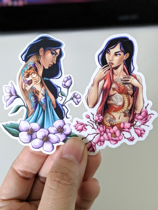 pamadak's tweet photo. uh.. I keep forgetting to post when I finish art LOL.  #conbrain

Here's the closest I will get to #Mermay this year :P   Also I got the sticker versions of Jasmine and Mulan and ommmggg 🙏  Can't wait to add Ariel to this set. https://t.co/yj7dvvKfk2