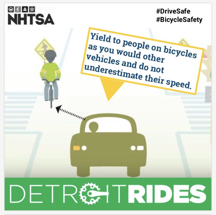 LetsMoveDetroit's tweet photo. Yield to people on bicycles as you would any other vehicle. Don’t underestimate their speed! #bikesafe #drivesafe #bicyclesafety #bikemonth #bikedetroit #detroitrides https://t.co/z85waWMoV3
