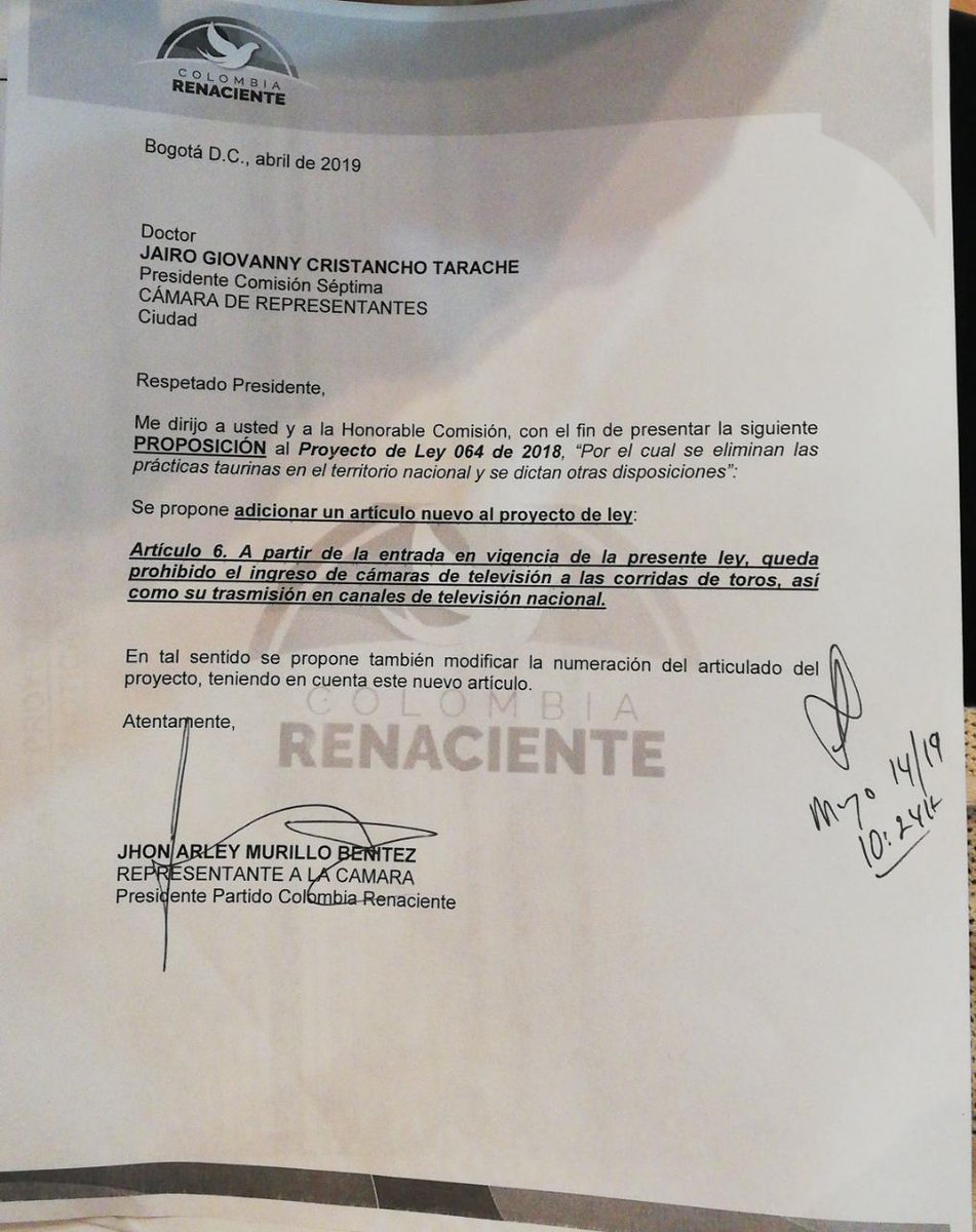 jhonmurillob's tweet photo. Incluí un nuevo artículo al #PL064: Queda prohibido el ingreso de cámaras de tv a las corridas de toros, así como su transmisión en canales de tv nacional. El objetivo es desestimular que el acto sea considerado un espectáculo comercial... https://t.co/ZUNKGMNdLp