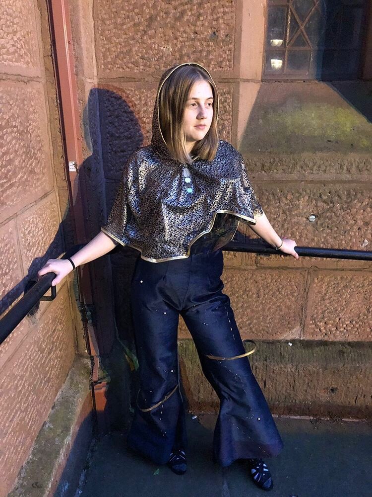 DeptFashion's tweet photo. Duality inspired designs by our @jamieowenh here @rainhillfashion ❤️#sciencevreligion #futuristic #religion #science #zodiac #fabrics #fashion #eyefordesign #patterncutting #futuredesigner #proudteacher #mrscooksclan #rainhill6thform #embroidery #stainedglass #precisiondetailing https://t.co/vI3ejVyvET
