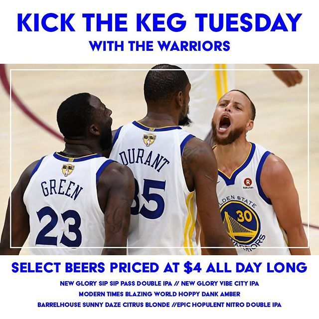 Join us today for Kick the Keg Tuesday where you can get select beers at $4 all while watching the Warriors game. 🍻🏀 bit.ly/2LRHTxE