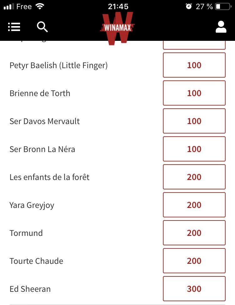 chdecauwer's tweet photo. #GoT ah oui non 200 contre 1 en faite @WinamaxSport https://t.co/xOtZIfKrjV