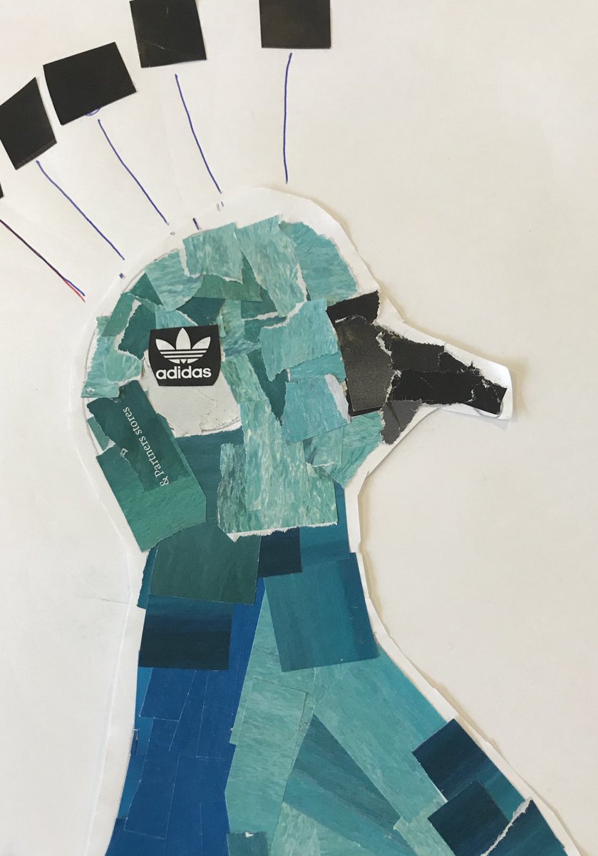 ArtDtLawnswood's tweet photo. Year 7 have really enjoying drawing with alternative materials. Fabulous bird drawings using magazines to collage #year7art #creativity #engagingboys #keystage3art https://t.co/eRqruAMLRI