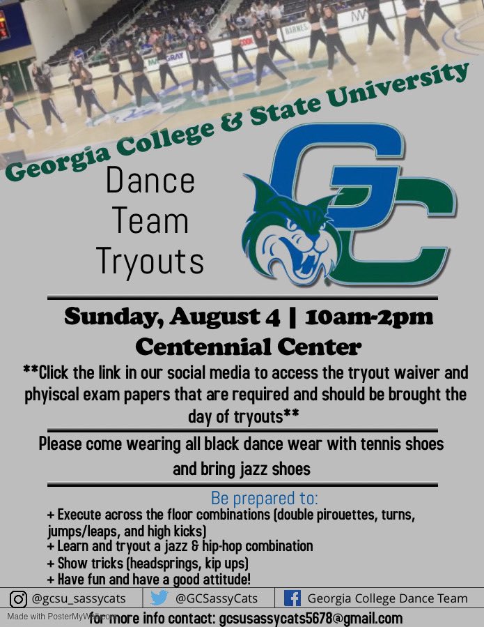 GCSassyCats's tweet photo. >>Tryouts are approaching! Come be a part of the GCSU Sassies<< https://t.co/TWU13KwA8Q
