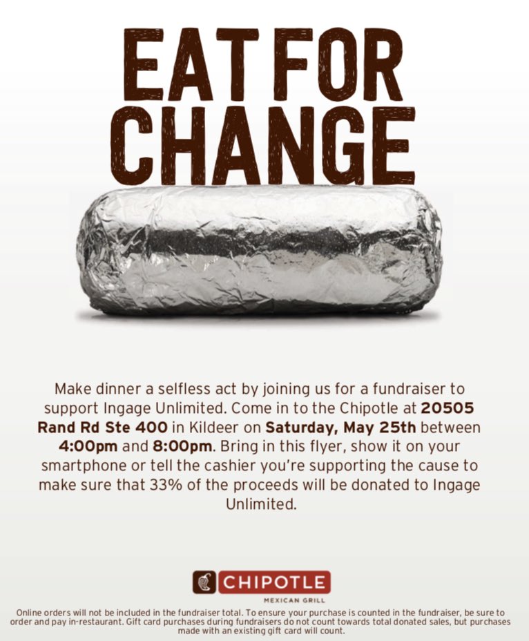 ingage_me's tweet photo. Ingage Team Costa Rica is hosting a Dine-and-Share at Chipotle in Kildeer on Saturday, May 25 between 4-8. This team of educators will be returning to Costa Rica to work w/teachers &amp; staff, staff providing professional development workshops. Show this flier or mention Ingage! https://t.co/9JVja9EWox