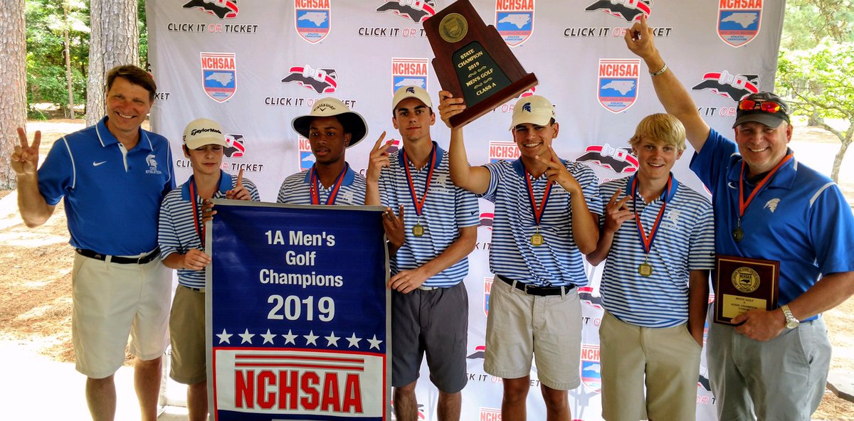 CsdGolf's tweet photo. Spartans repeat as state champions taking the 2019 title!! The team took the day 1 lead and never looked back winning by 14 strokes. Christian Jarrell takes home individual 3rd place, but a strong performance by freshman Connor Maddox helped secure the victory. #BackToBack💍💍 https://t.co/WLPySmFvrY