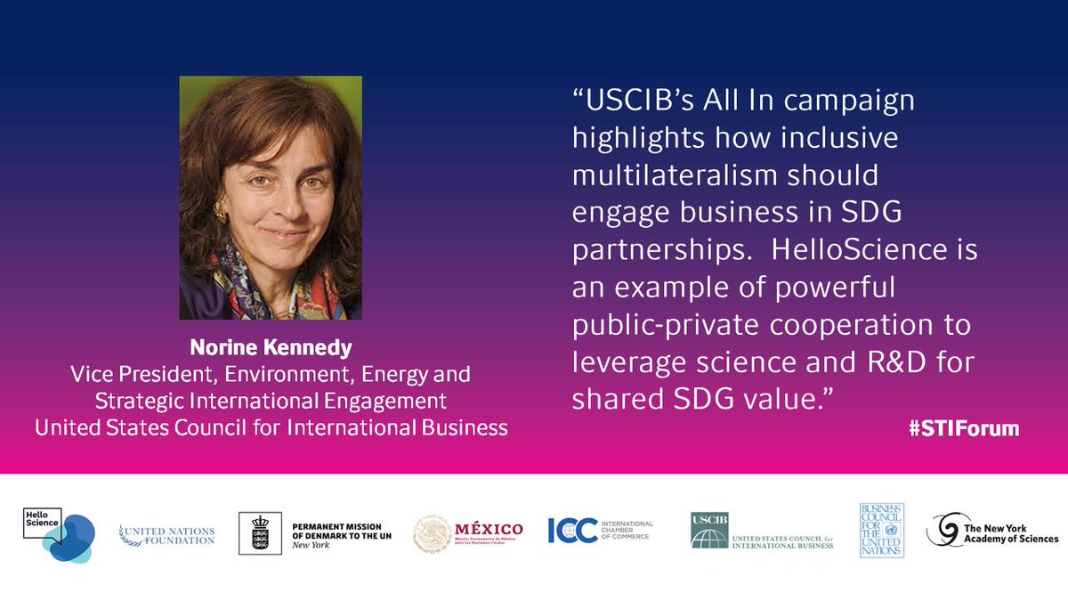 Today <a href="/UN/">United Nations</a> #STIForum, <a href="/USCIBKennedy/">Norine Kennedy</a> highlighted <a href="/HelloScienceIO/">HelloScience</a> as an example of public-private cooperation for increasing #Innovation and achieving the #SDGs