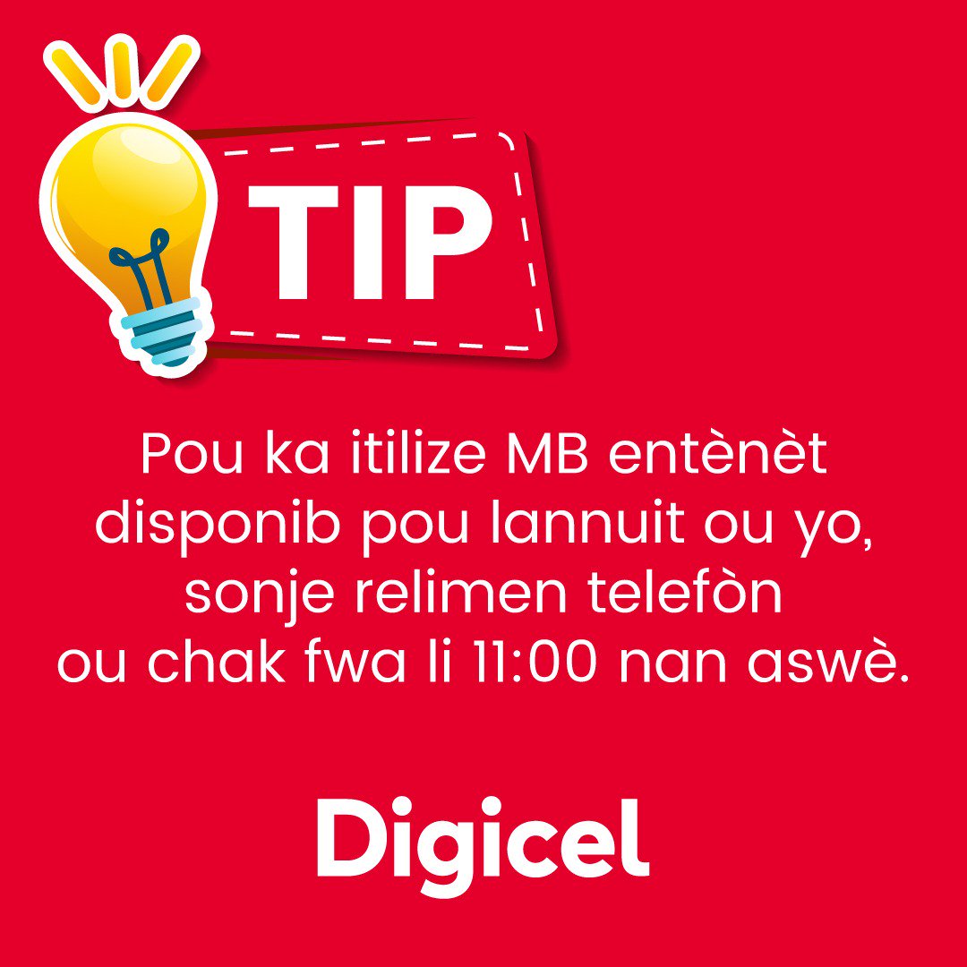 DigicelHT's tweet photo. #DigiTip: toujou sonje redemare telefòn ou a 11 zè nan aswè pou w kapab jwi MB pou lannuit ou yo. https://t.co/gYpuTQzJga