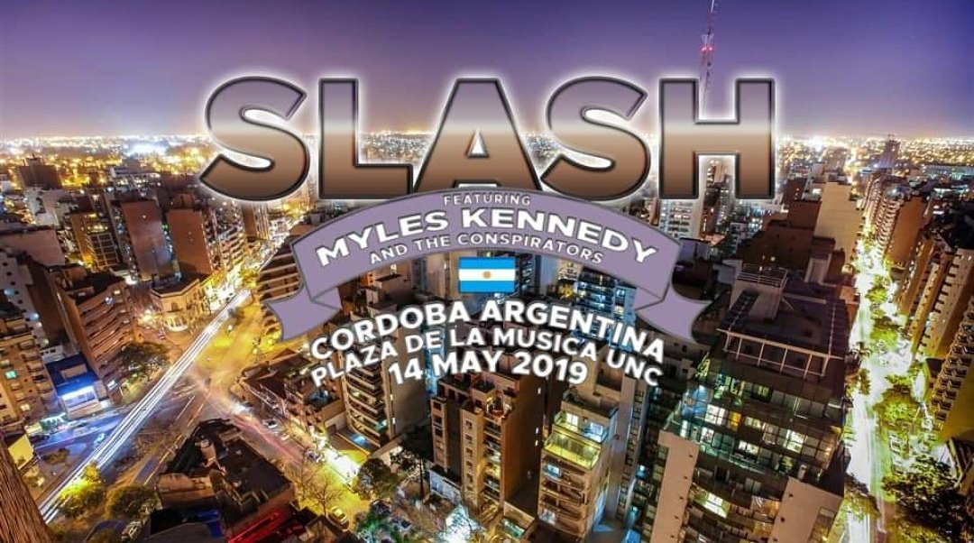 Esta noche! SMKC en Córdoba! 🤘🇦🇷🎩

#Slash #LivingTheDream #Argentina ##Cordoba #MylesKennedy #ToddKerns #BrentFitz #FrankSidoris Art work by Scooter Magee.