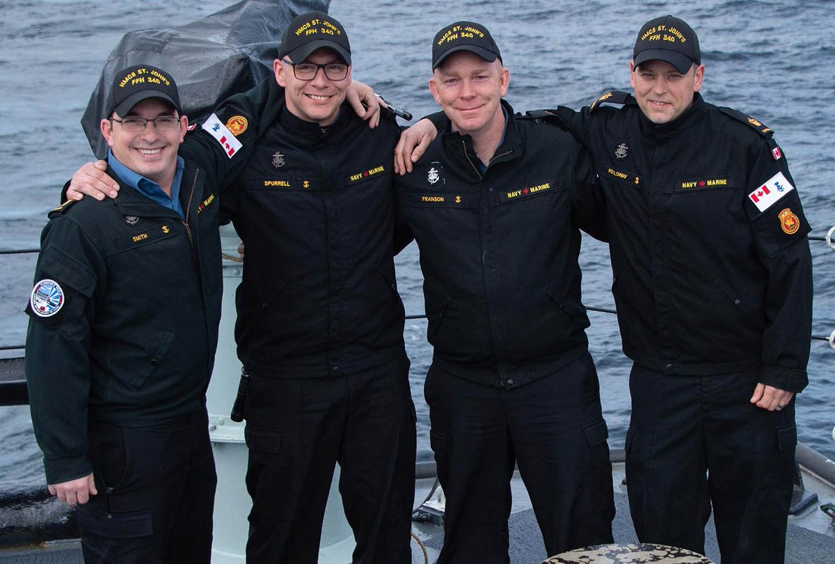 RoyalCanNavy's tweet photo. Welcome home! These crew members all have different roles on board #HMCSStJohn’s &amp; remarkably grew up a short distance apart from each other! They’re proud of their roots and are excited to return home from #OpREASSURANCE  https://t.co/upc8YUPxHl https://t.co/7Iuo0modt0