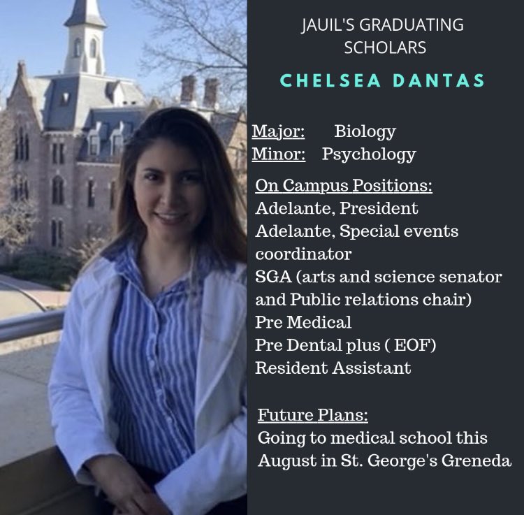 JAULISHU's tweet photo. Today we present one of our graduating scholars! Chelsea has been a latino leader on campus through Adelante Student Organization. Her next stop is Medical School! 🎓👩🏼‍🔬Adelante, siempre Adelante Chelsea! #latinas #graduation #medicalschool https://t.co/TpORIrkUQC