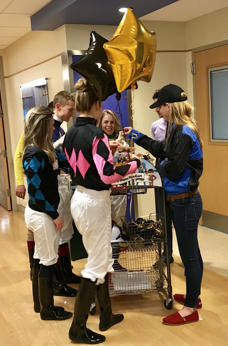 It was so cool seeing the great jockey’s from @PimlicoRC & @LaurelPark put such joy on the faces of courageous young patients at @LBHealth #SinaiHospital Way to go #ForestBoyce #KatieDavis @VictorJockey @trevormmccarthy @SheldonRussell1 @MrsRussell26 @MissFrancois2u @GraceLaBarre