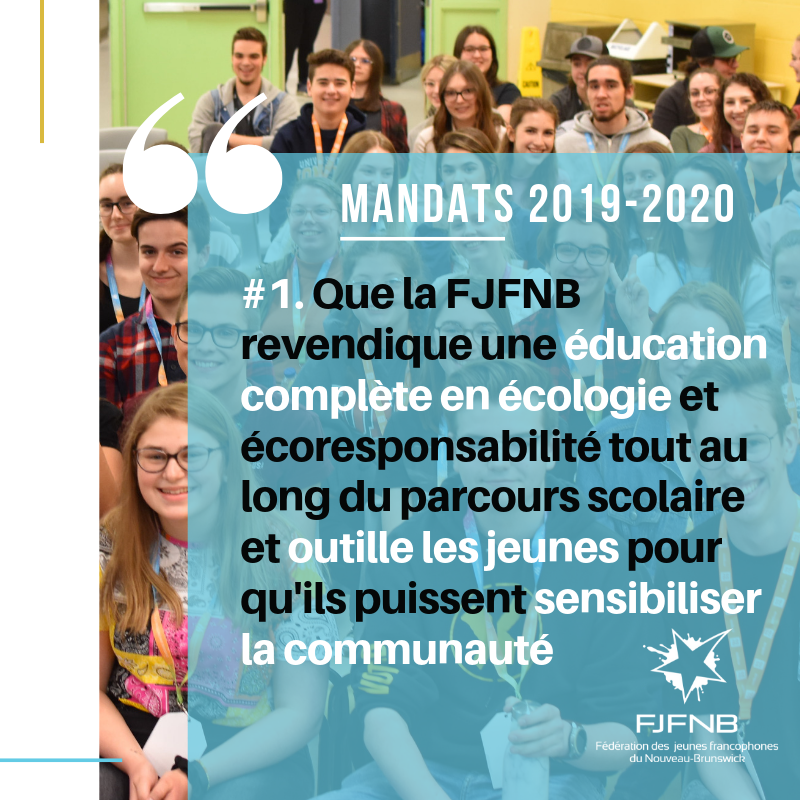 |NOS MANDATS 2019-2020| 
(1/8) Durant notre Assemblée générale annuelle, nos membres ont choisi leurs nouvelles priorités. Ces mandats guideront nos actions pour l'année. #ParetPourLesJeunes