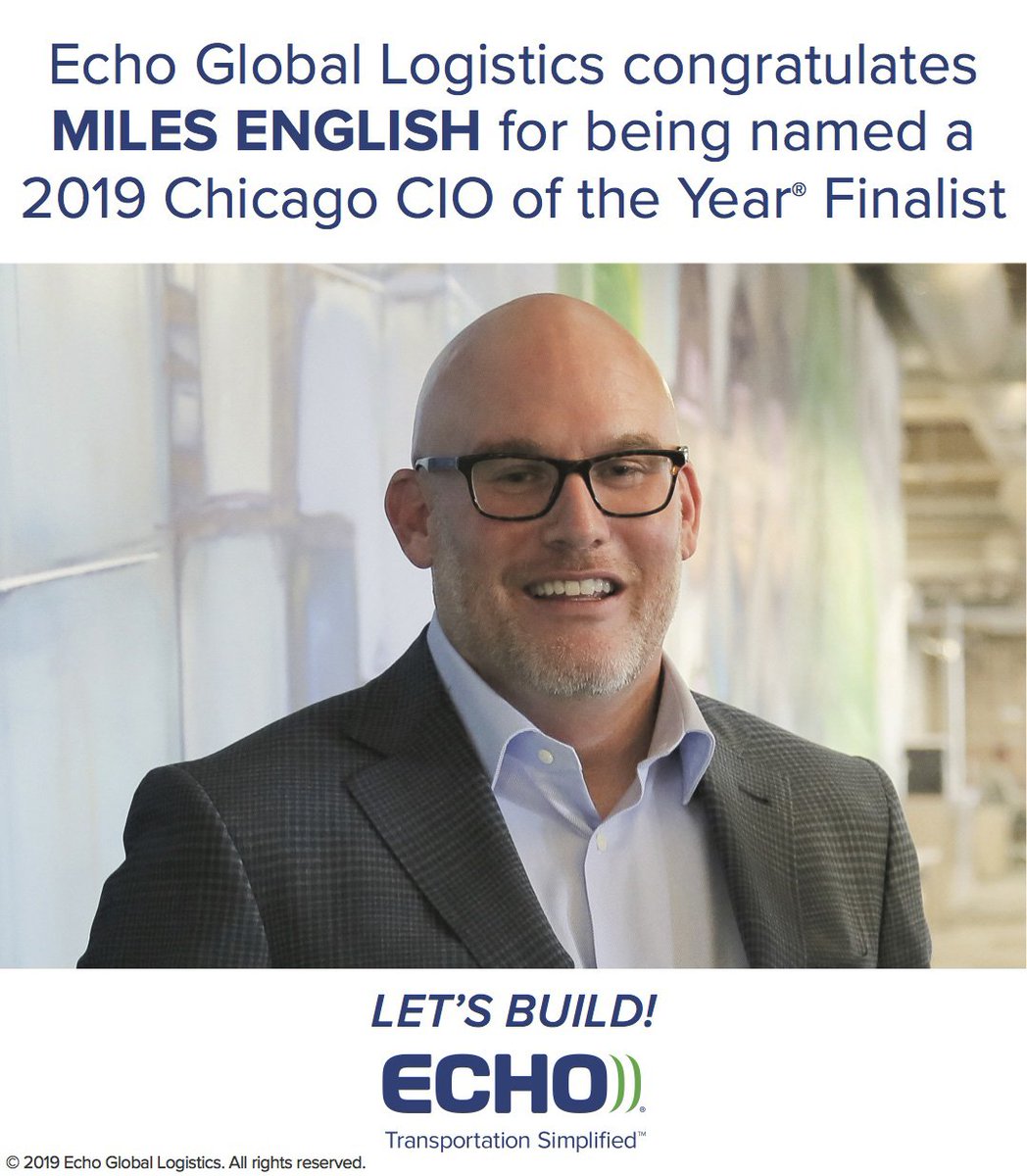 EchoLogistics's tweet photo. Congratulations to Echo CIO Miles English for being named a 2019 Chicago CIO of the Year ORBIE Award finalist. #LetsBuild #BetterIsTheOnlyOption #FreightLife https://t.co/ehkb3DmZkd