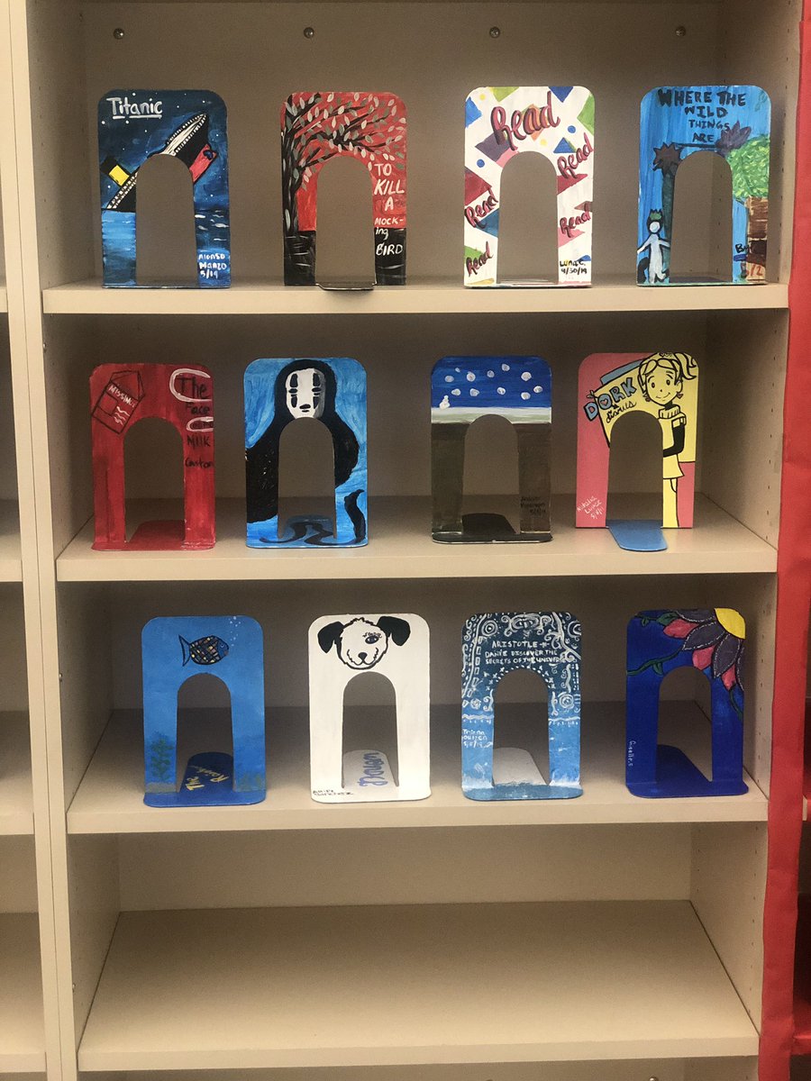 So I collaborated with the Art teacher and now her students are using their #creativeminds and love for #literature to #Upgrade my bookends! #schoollibraries a place to #collaborate #create and #expressyourself ☺️📚#libraryqueen #bookfun