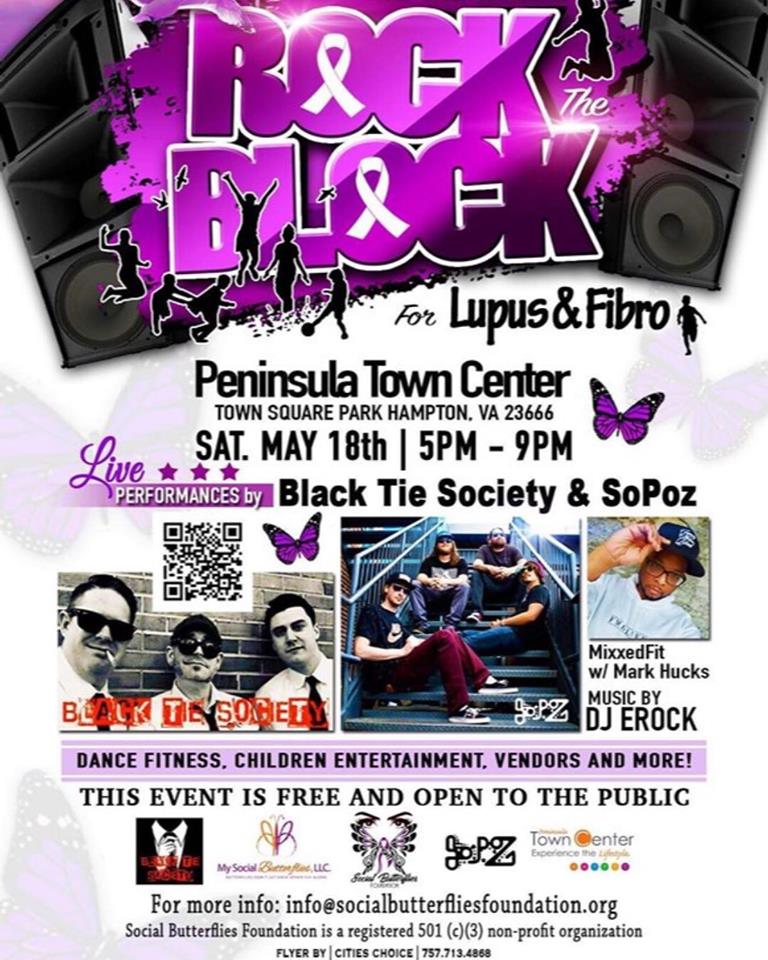 Are you ready to #RockTheBlock for #LupusandFibromyalgiaAwareness? Join me and others on May 18th 5-9pm at the #PeninsulaTownCenter in #HamptonVA. * #originalsinart #fibromyalgia #fibroawareness #fibrowarrior #fibroawarenessmonth #lupus #lupuswarrior #lupusawareness