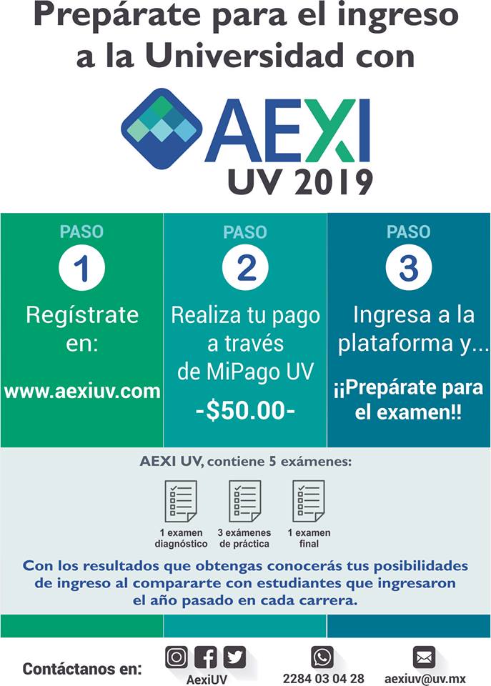 #AspirantesUV2019
¿Ya listo para el examen de admisión? ¡Prepárate en la plataforma oficial! Visita: aexiuv.com
#75aniversarioUV