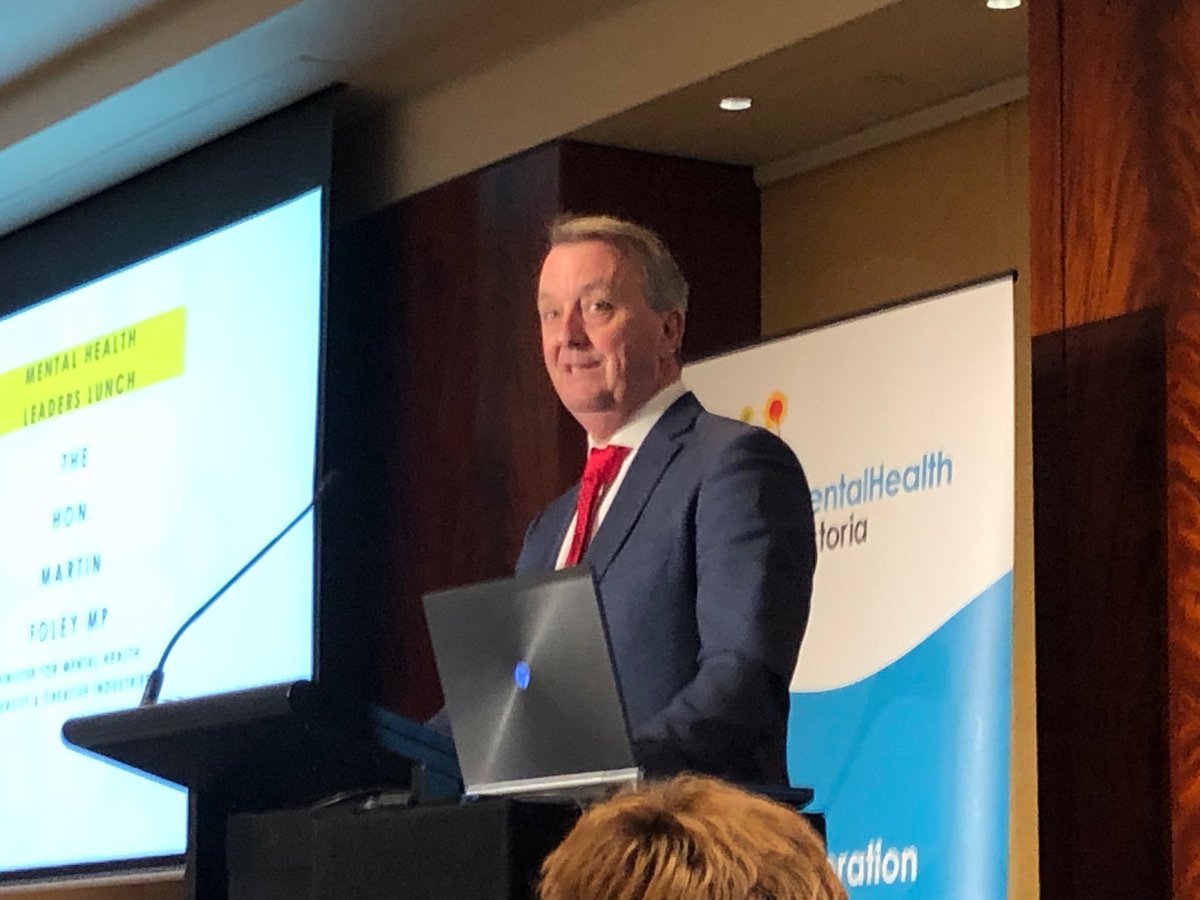 eyerait58's tweet photo. Pleased to hear @MartinFoleyMP speak at @MentalHealthVic leaders lunch today. One in five Australians will suffer a mental illness this year, but half will not seek help; sadly, suicide is the leading cause of death between the ages of 18 and 44. https://t.co/3MTxMx8sJa