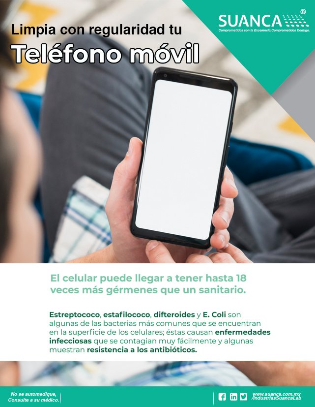 Limpia con regularidad tu celular, puede llegar a tener más bacterias que un sanitario. #NosotrosCuidamosTuSalud