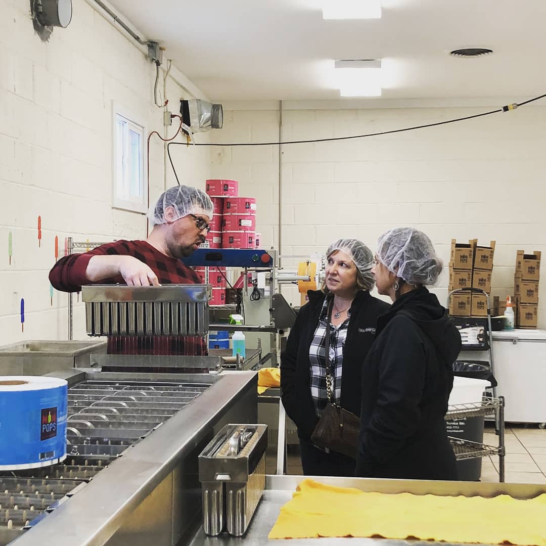 CFWpennpurchase's tweet photo. Thanks to @mompopsphilly for the tour of their plant facility. We are so excited to start selling our Wine Pop they made for us. Strawberry Sangria wine pops! #winepopsicles #summertreats #peddlersvillage https://t.co/cmBgwKtbP8