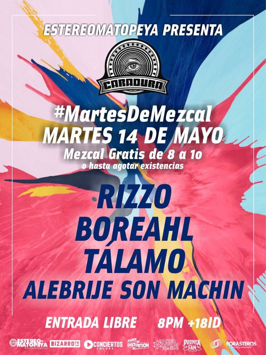 ¡Es #MartesDeMezcal y Rizzo , <a href="/boreahlmusica/">Boreahl</a> , Tálamo y Alebrije Son Machin están listos para una gran noche 🤟🤟! Mezcal gratis de 8 a 10 o agotar existencias.

8:00 pm, entrada libre, id obligatoria.