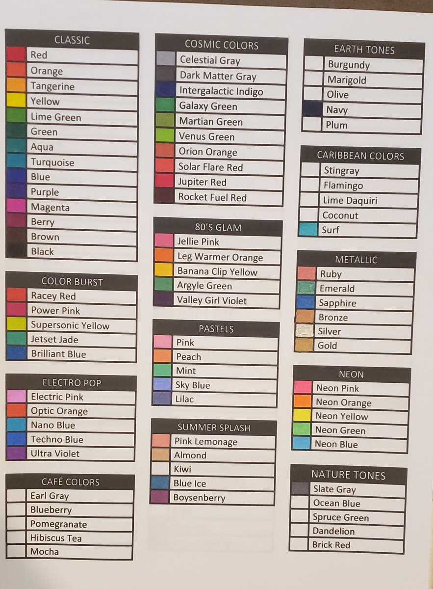 Sharpie Color Chart