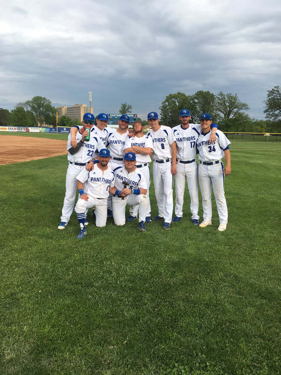 EIU_Baseball's tweet photo. Today was your Panthers last home game at Coaches stadium for the season and for this Sr class. Proud of what these men have accomplished both on and off the field. 
Your gamers of the day who helped collectively beat Butler. 
Sr 2019 class
#NotDoneYet
#BleedBlue
#WinEverything https://t.co/WrtB2RFjKr