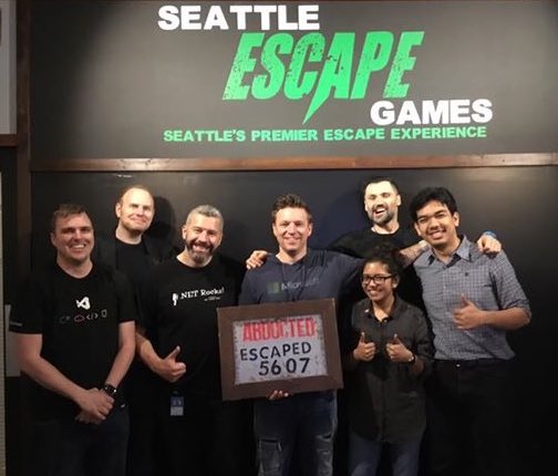 benbtg's tweet photo. We escaped! That was so much fun!! @jtclancey @AlexBlount @DeanFaizal @SweekritiS @alexeystrakh @mikejbparker #escaperoom #abducted #mobcat https://t.co/0U2MpmILod