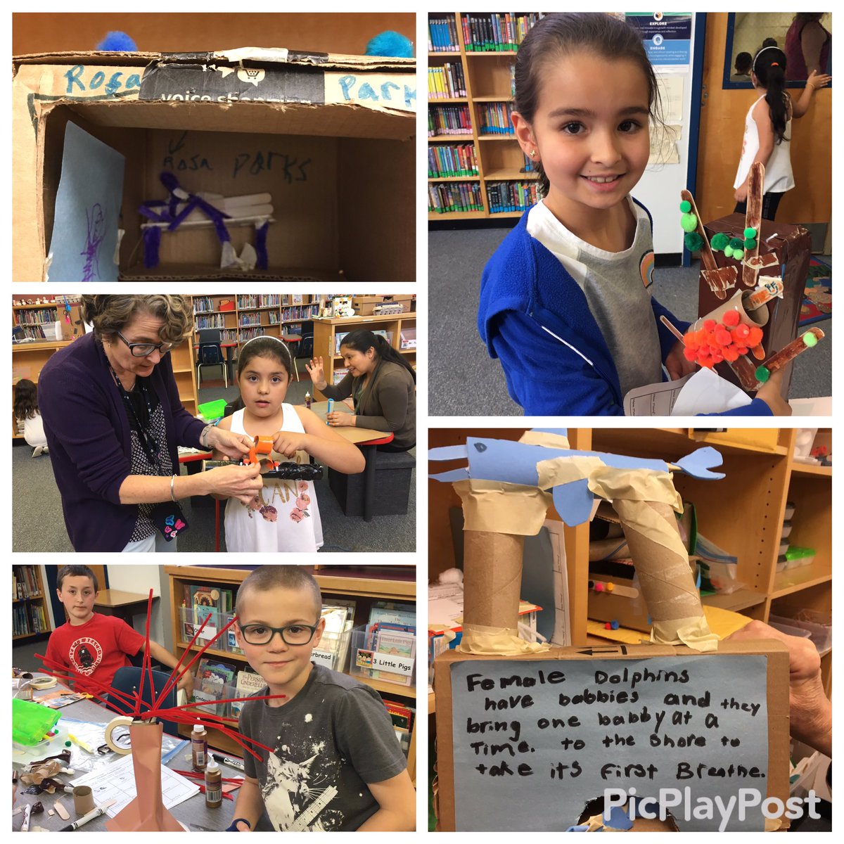 HESlibSTEMtech's tweet image. Did you know that dolphins bring their babies to shore to breathe and foxes climb trees? Students learned so much during their writing research projects! @GoddenAnn &amp;amp; Ms. Ortega&apos;s 2nd graders create visual representations for when they present to the 4th graders @Herndon_ES! 🧠🗣