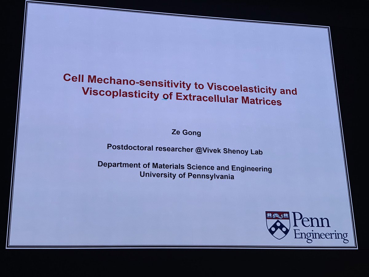 ara_anderson's tweet photo. Final talk of #mathonc19 by Ze Gong from Vivek Shenoys lab, presents Cell mechanosensitivity to viscoelasticity and viscoplasticity of extracellular matrices @PennEngineers https://t.co/YMWKIxaFzO